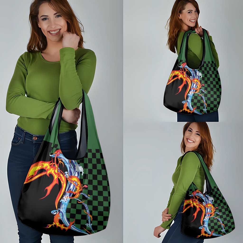 Japanese Asanoha Pattern Grocery Bag Sun Flame Slayer Dragon Hinokami Kagura Spirit - Polynesian Pride