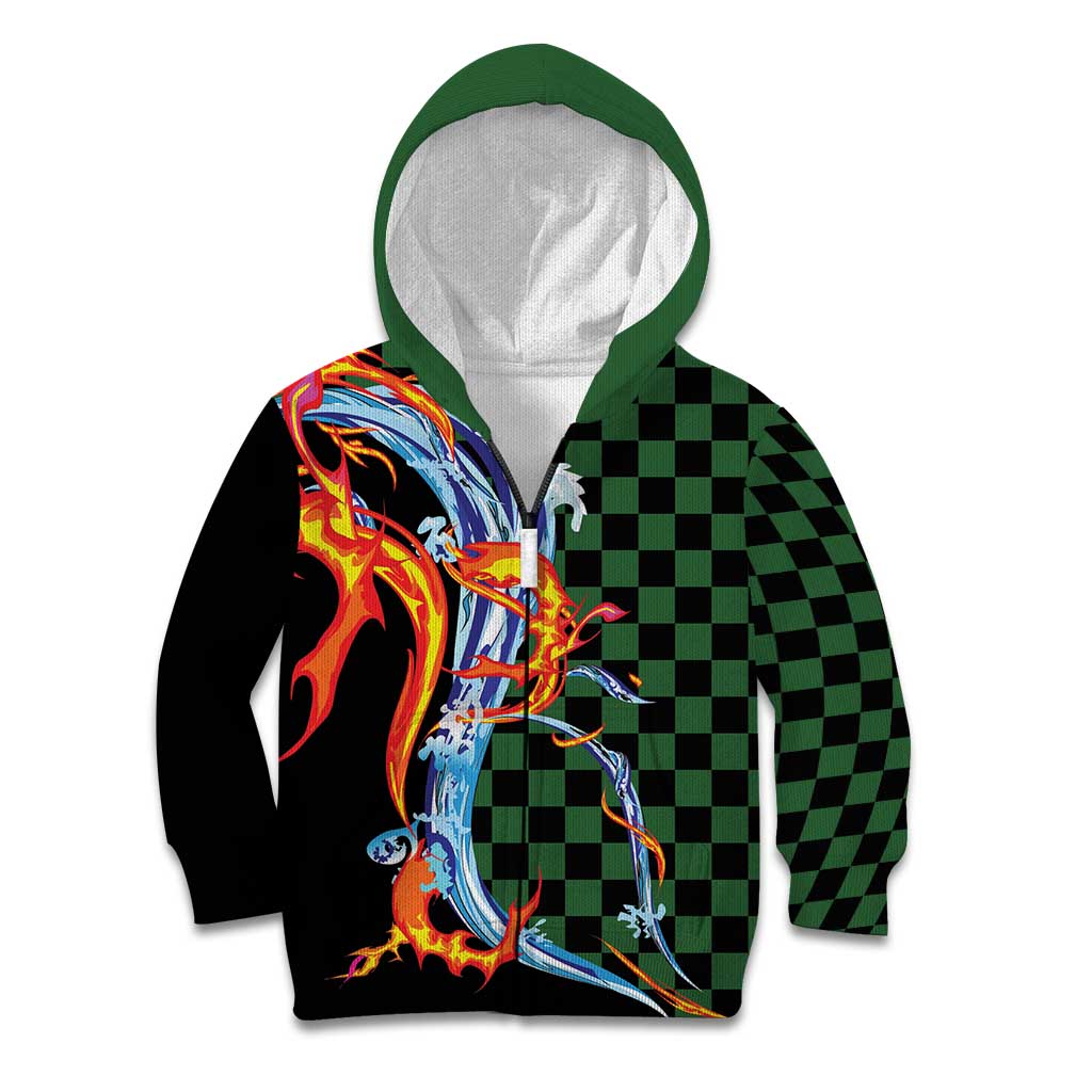 Japanese Asanoha Pattern Kid Hoodie Sun Flame Slayer Dragon Hinokami Kagura Spirit - Polynesian Pride