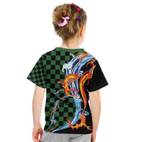Japanese Asanoha Pattern Kid T Shirt Sun Flame Slayer Dragon Hinokami Kagura Spirit - Polynesian Pride