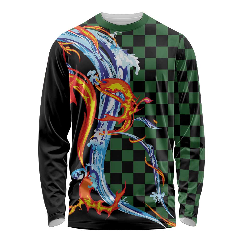Japanese Asanoha Pattern Long Sleeve Shirt Sun Flame Slayer Dragon Hinokami Kagura Spirit - Polynesian Pride