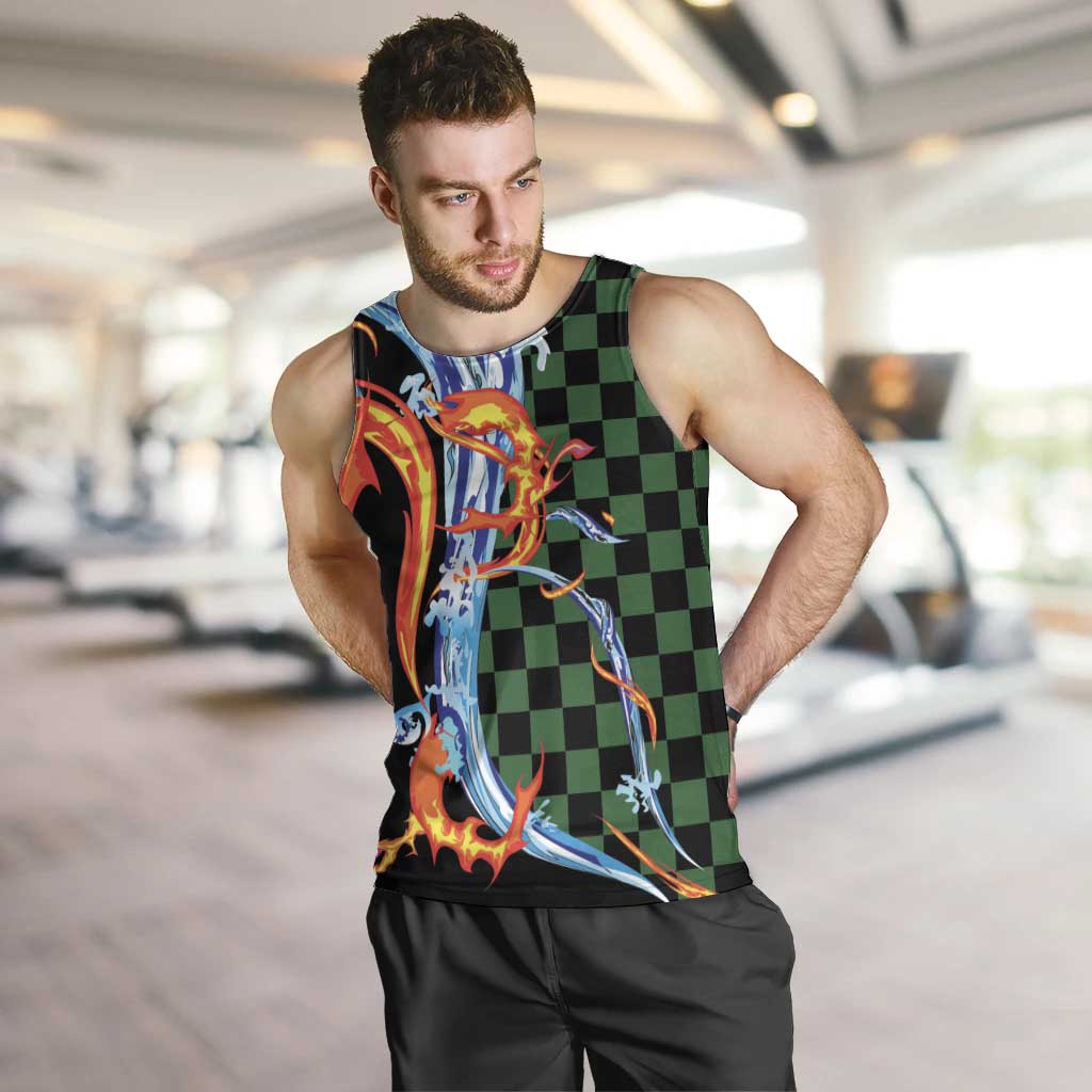 Japanese Asanoha Pattern Men Tank Top Sun Flame Slayer Dragon Hinokami Kagura Spirit - Polynesian Pride