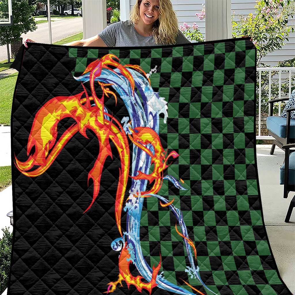 Japanese Asanoha Pattern Quilt Sun Flame Slayer Dragon Hinokami Kagura Spirit LT9 Green - Polynesian Pride