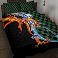 Japanese Asanoha Pattern Quilt Bed Set Sun Flame Slayer Dragon Hinokami Kagura Spirit - Polynesian Pride