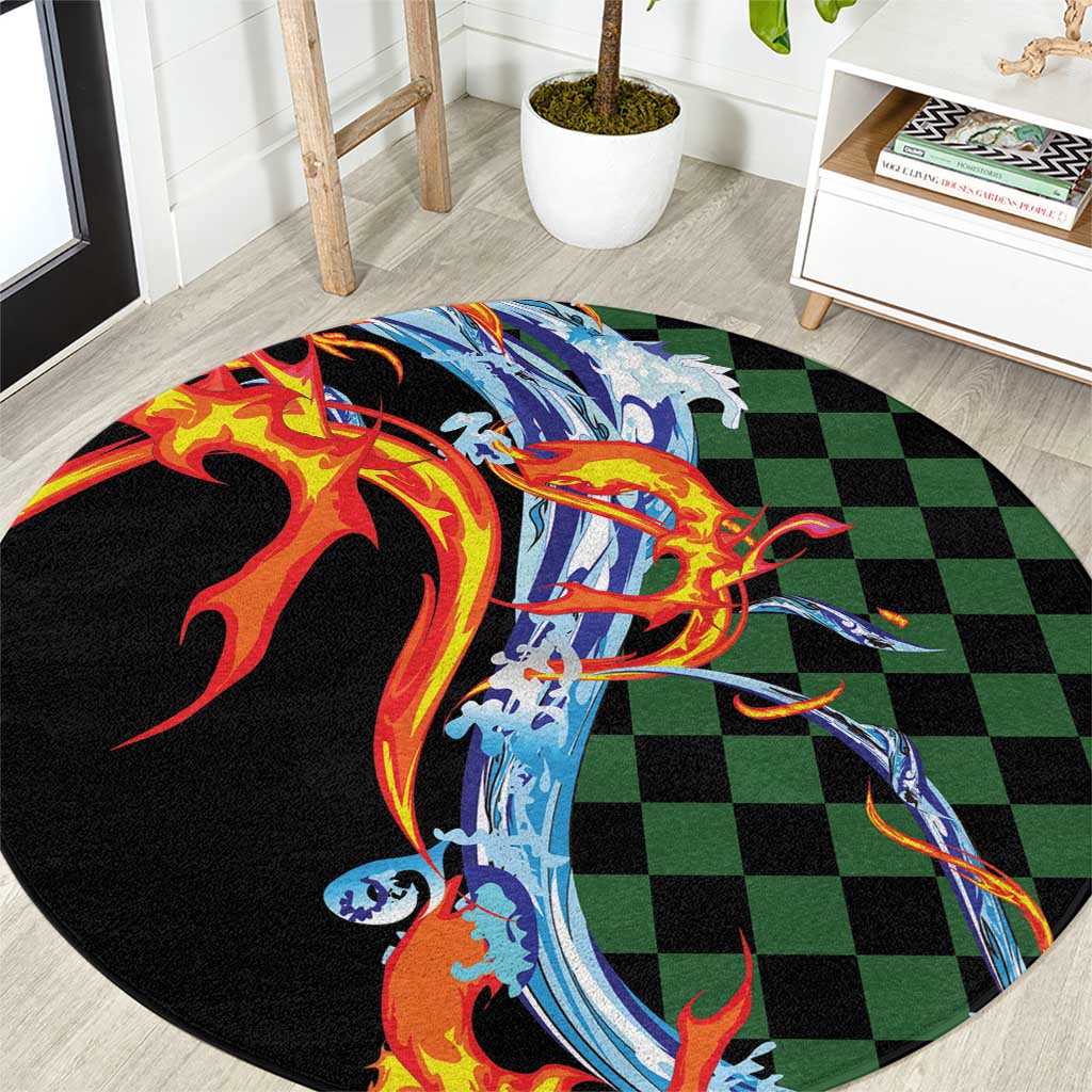 Japanese Asanoha Pattern Round Carpet Sun Flame Slayer Dragon Hinokami Kagura Spirit - Polynesian Pride