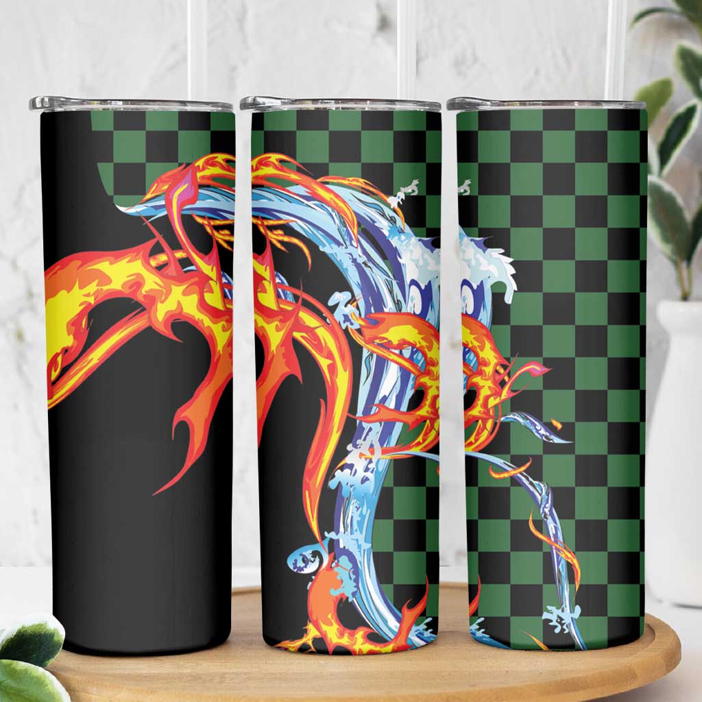Japanese Asanoha Pattern Skinny Tumbler Sun Flame Slayer Dragon Hinokami Kagura Spirit - Polynesian Pride