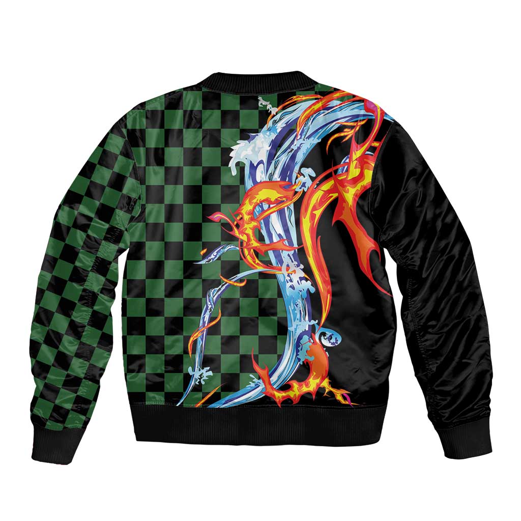 Japanese Asanoha Pattern Sleeve Zip Bomber Jacket Sun Flame Slayer Dragon Hinokami Kagura Spirit - Polynesian Pride