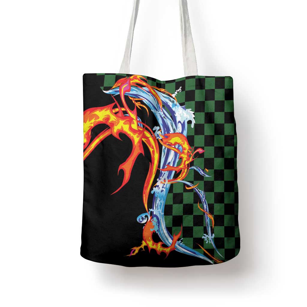 Japanese Asanoha Pattern Tote Bag Sun Flame Slayer Dragon Hinokami Kagura Spirit - Polynesian Pride