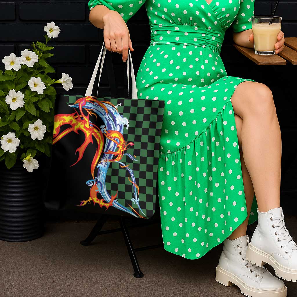 Japanese Asanoha Pattern Tote Bag Sun Flame Slayer Dragon Hinokami Kagura Spirit - Polynesian Pride