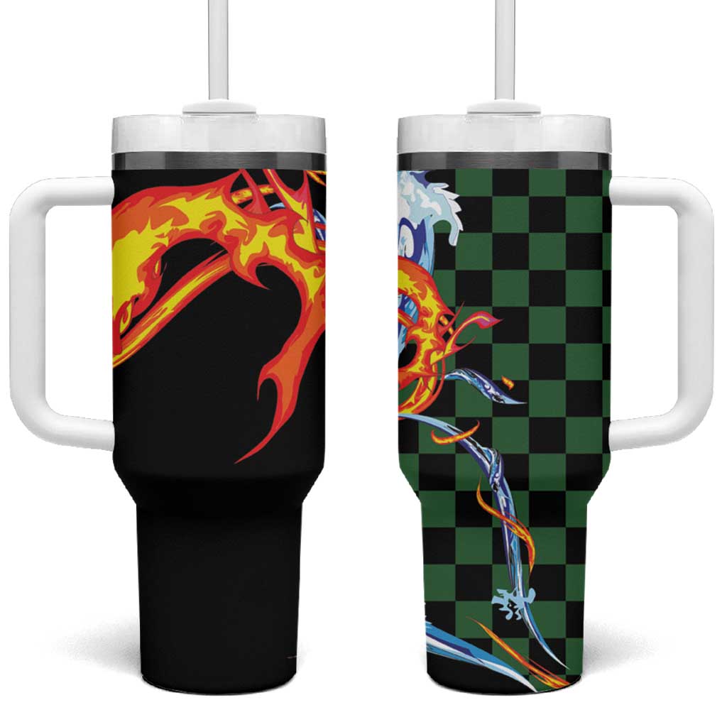 Japanese Asanoha Pattern Tumbler With Handle Sun Flame Slayer Dragon Hinokami Kagura Spirit - Polynesian Pride