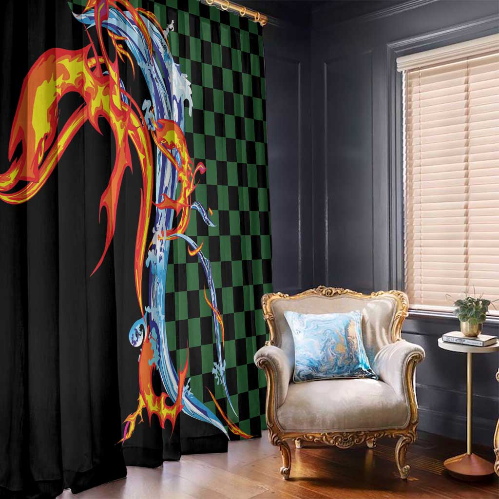 Japanese Asanoha Pattern Window Curtain Sun Flame Slayer Dragon Hinokami Kagura Spirit - Polynesian Pride