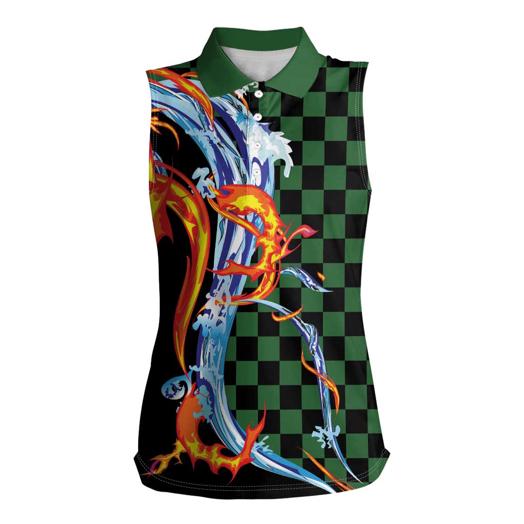 Japanese Asanoha Pattern Women Sleeveless Polo Shirt Sun Flame Slayer Dragon Hinokami Kagura Spirit - Polynesian Pride
