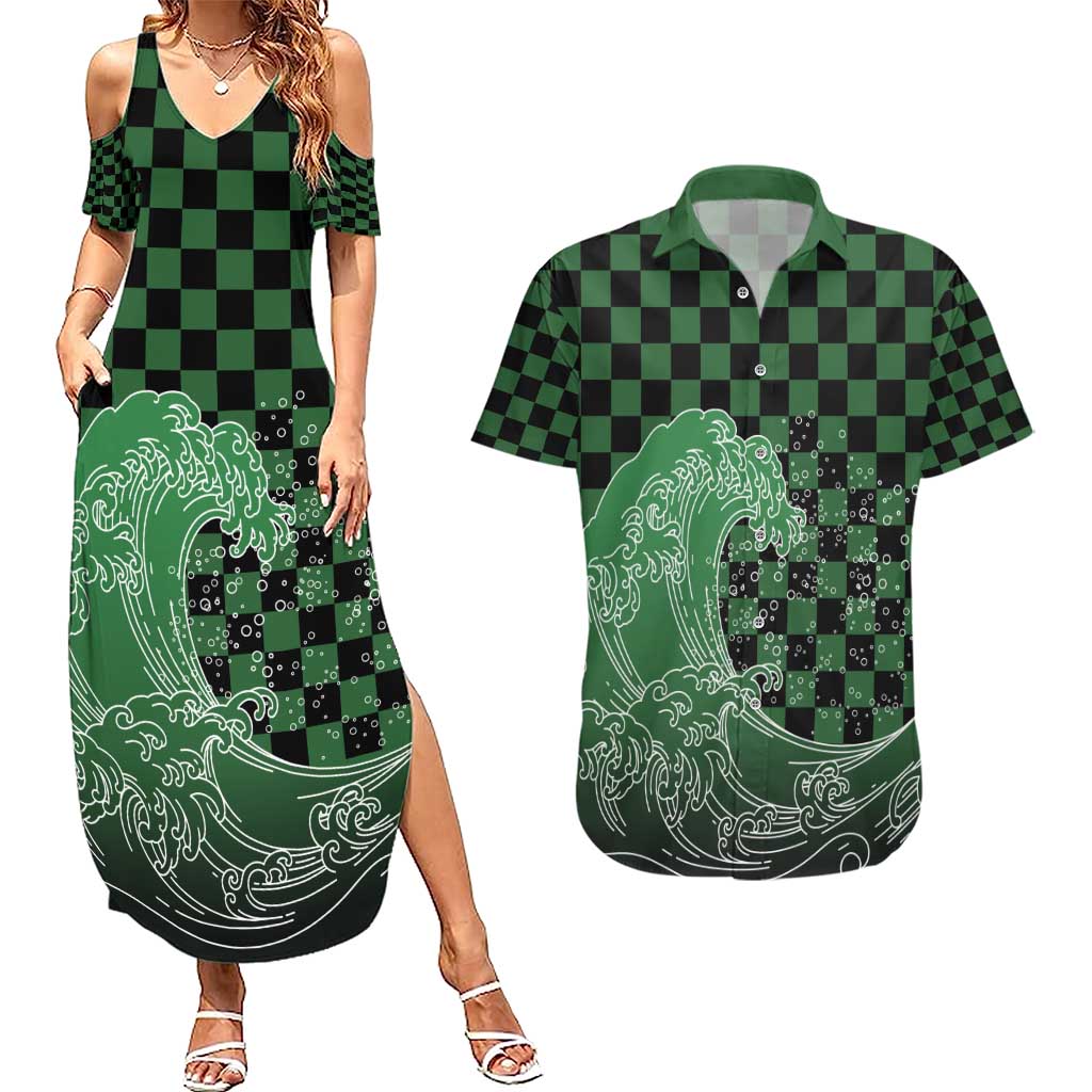 Japanese Asanoha Pattern Couples Matching Summer Maxi Dress and Hawaiian Shirt Water Breathing Slayer Dragon - Polynesian Pride