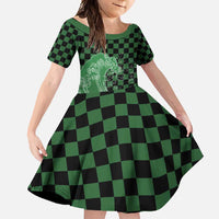 Japanese Asanoha Pattern Family Matching Long Sleeve Bodycon Dress and Hawaiian Shirt Water Breathing Slayer Dragon LT9 Daughter's Dress Green - Polynesian Pride