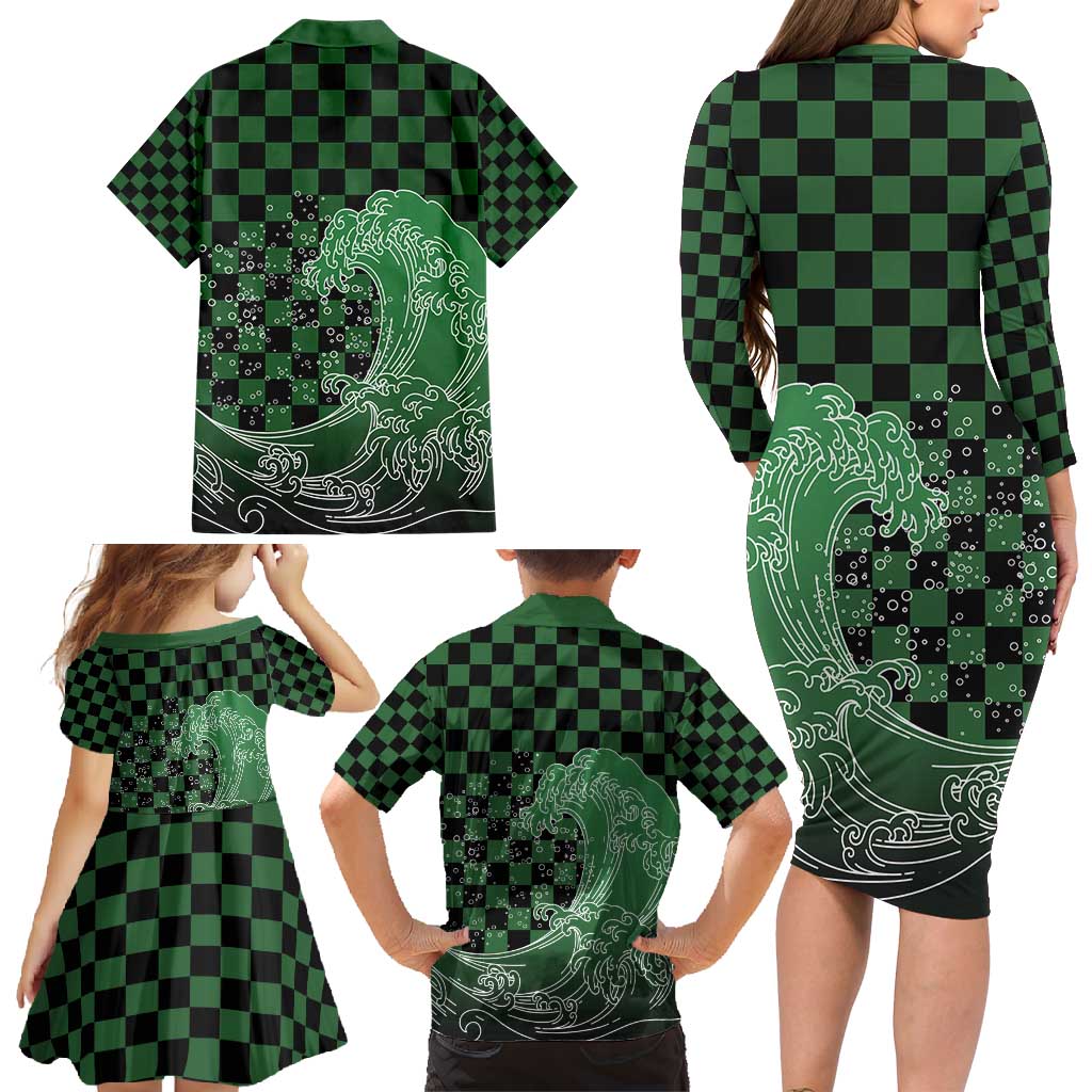 Japanese Asanoha Pattern Family Matching Long Sleeve Bodycon Dress and Hawaiian Shirt Water Breathing Slayer Dragon LT9 - Polynesian Pride