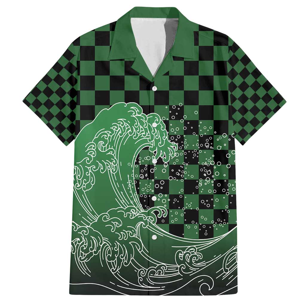 Japanese Asanoha Pattern Family Matching Long Sleeve Bodycon Dress and Hawaiian Shirt Water Breathing Slayer Dragon LT9 Dad's Shirt - Short Sleeve Green - Polynesian Pride
