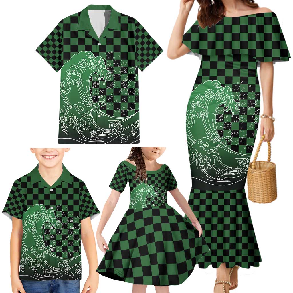 Japanese Asanoha Pattern Family Matching Mermaid Dress and Hawaiian Shirt Water Breathing Slayer Dragon LT9 - Polynesian Pride