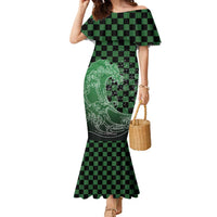 Japanese Asanoha Pattern Family Matching Mermaid Dress and Hawaiian Shirt Water Breathing Slayer Dragon LT9 Mom's Dress Green - Polynesian Pride