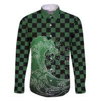 Japanese Asanoha Pattern Family Matching Off The Shoulder Long Sleeve Dress and Hawaiian Shirt Water Breathing Slayer Dragon - Polynesian Pride