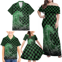 Japanese Asanoha Pattern Family Matching Off Shoulder Maxi Dress and Hawaiian Shirt Water Breathing Slayer Dragon - Polynesian Pride