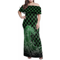 Japanese Asanoha Pattern Family Matching Off Shoulder Maxi Dress and Hawaiian Shirt Water Breathing Slayer Dragon - Polynesian Pride