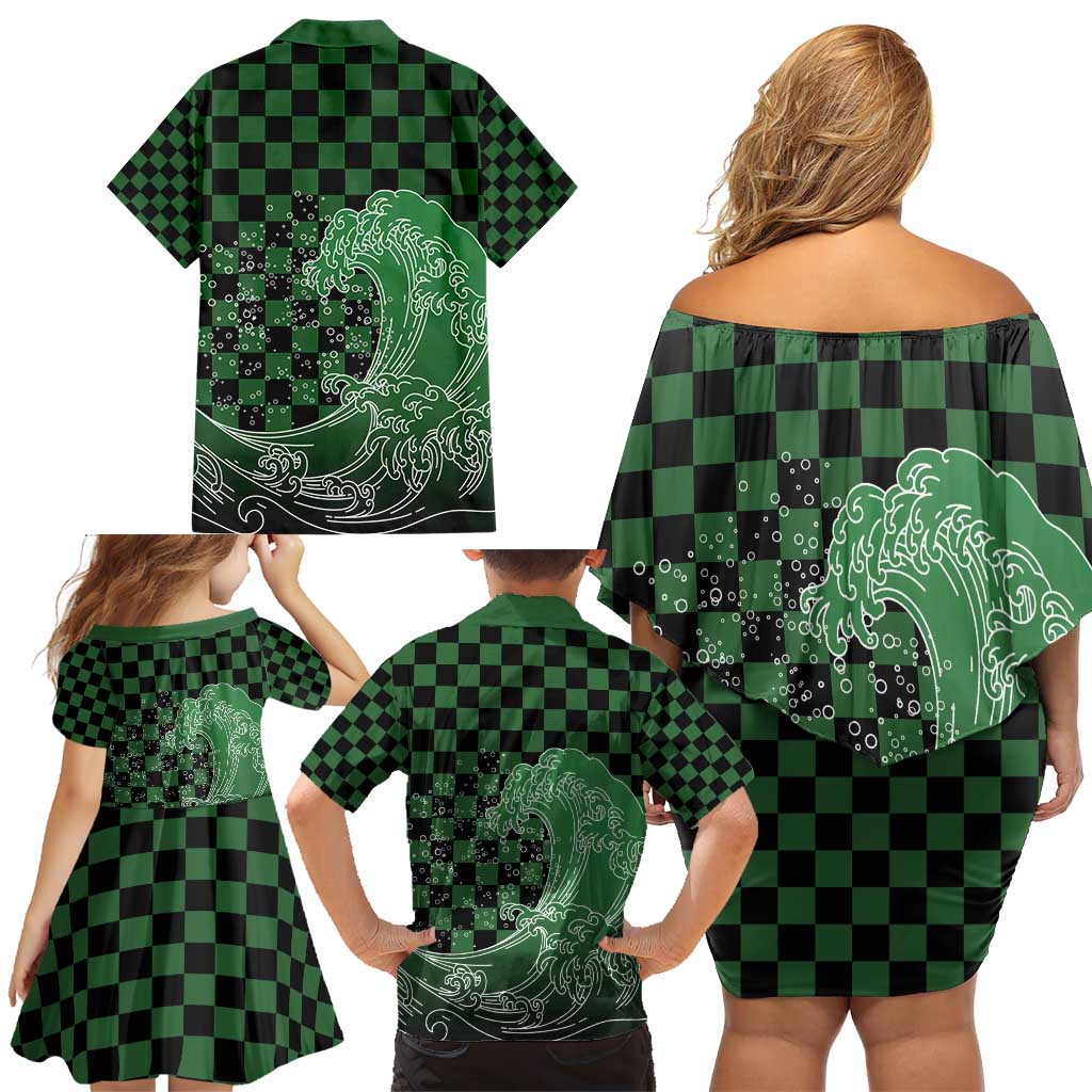 Japanese Asanoha Pattern Family Matching Off Shoulder Short Dress and Hawaiian Shirt Water Breathing Slayer Dragon - Polynesian Pride