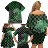 Japanese Asanoha Pattern Family Matching Off Shoulder Short Dress and Hawaiian Shirt Water Breathing Slayer Dragon - Polynesian Pride