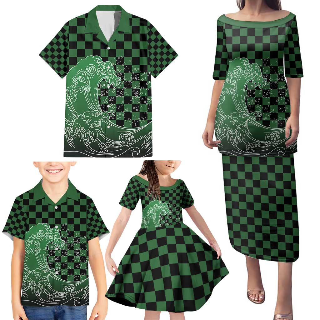 Japanese Asanoha Pattern Family Matching Puletasi and Hawaiian Shirt Water Breathing Slayer Dragon - Polynesian Pride