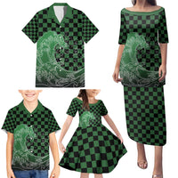 Japanese Asanoha Pattern Family Matching Puletasi and Hawaiian Shirt Water Breathing Slayer Dragon - Polynesian Pride