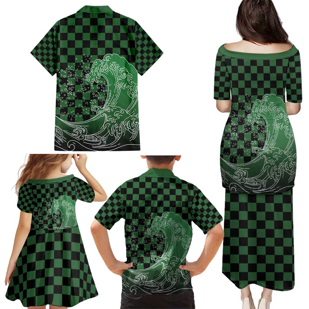 Japanese Asanoha Pattern Family Matching Puletasi and Hawaiian Shirt Water Breathing Slayer Dragon - Polynesian Pride