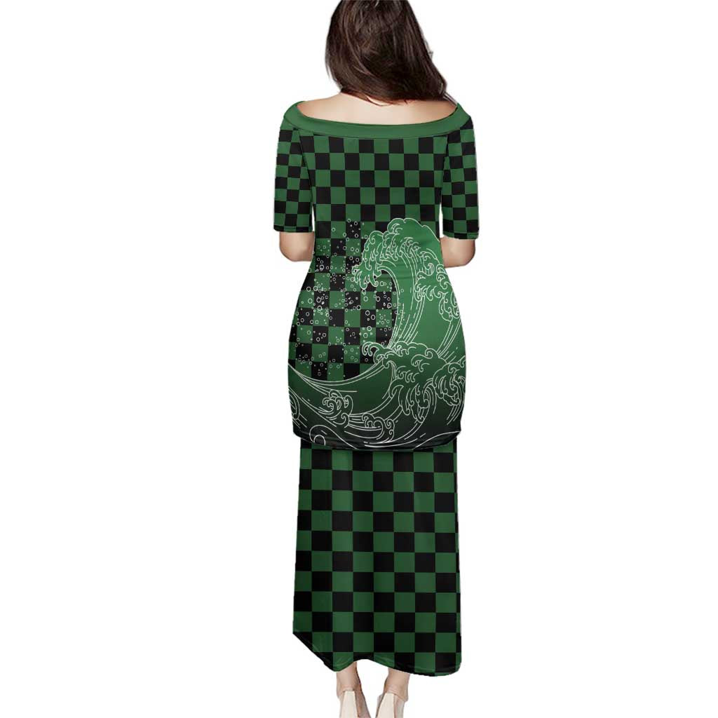 Japanese Asanoha Pattern Family Matching Puletasi and Hawaiian Shirt Water Breathing Slayer Dragon - Polynesian Pride