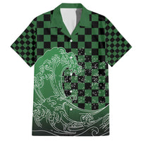 Japanese Asanoha Pattern Family Matching Short Sleeve Bodycon Dress and Hawaiian Shirt Water Breathing Slayer Dragon LT9 Dad's Shirt - Short Sleeve Green - Polynesian Pride