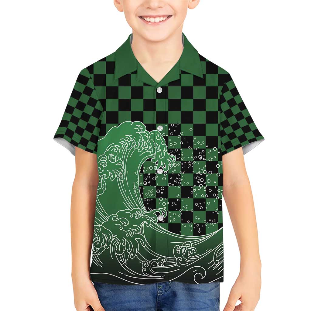 Japanese Asanoha Pattern Family Matching Short Sleeve Bodycon Dress and Hawaiian Shirt Water Breathing Slayer Dragon LT9 Son's Shirt Green - Polynesian Pride