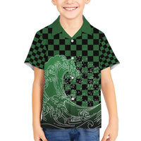 Japanese Asanoha Pattern Family Matching Short Sleeve Bodycon Dress and Hawaiian Shirt Water Breathing Slayer Dragon LT9 Son's Shirt Green - Polynesian Pride