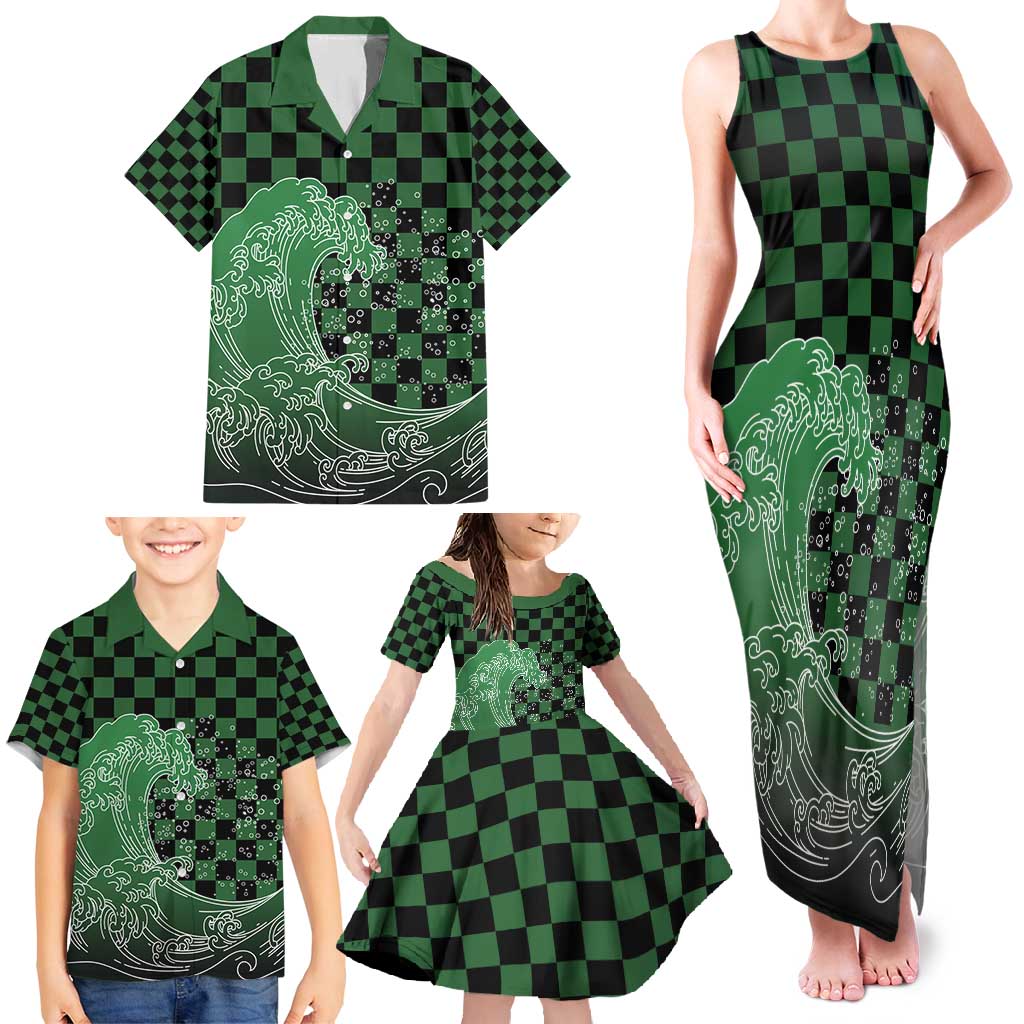 Japanese Asanoha Pattern Family Matching Tank Maxi Dress and Hawaiian Shirt Water Breathing Slayer Dragon - Polynesian Pride