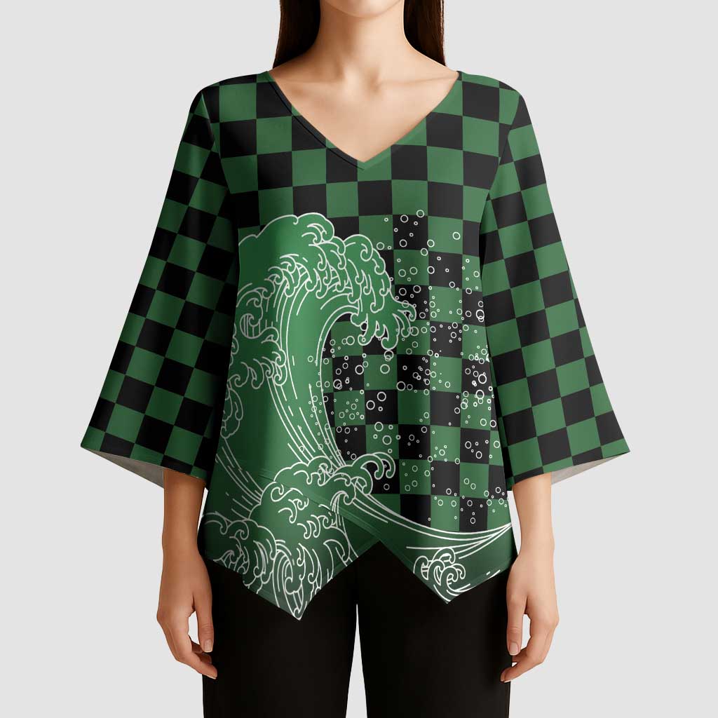 Japanese Asanoha Pattern Kimono Sleeve Blouse Water Breathing Slayer Dragon - Polynesian Pride