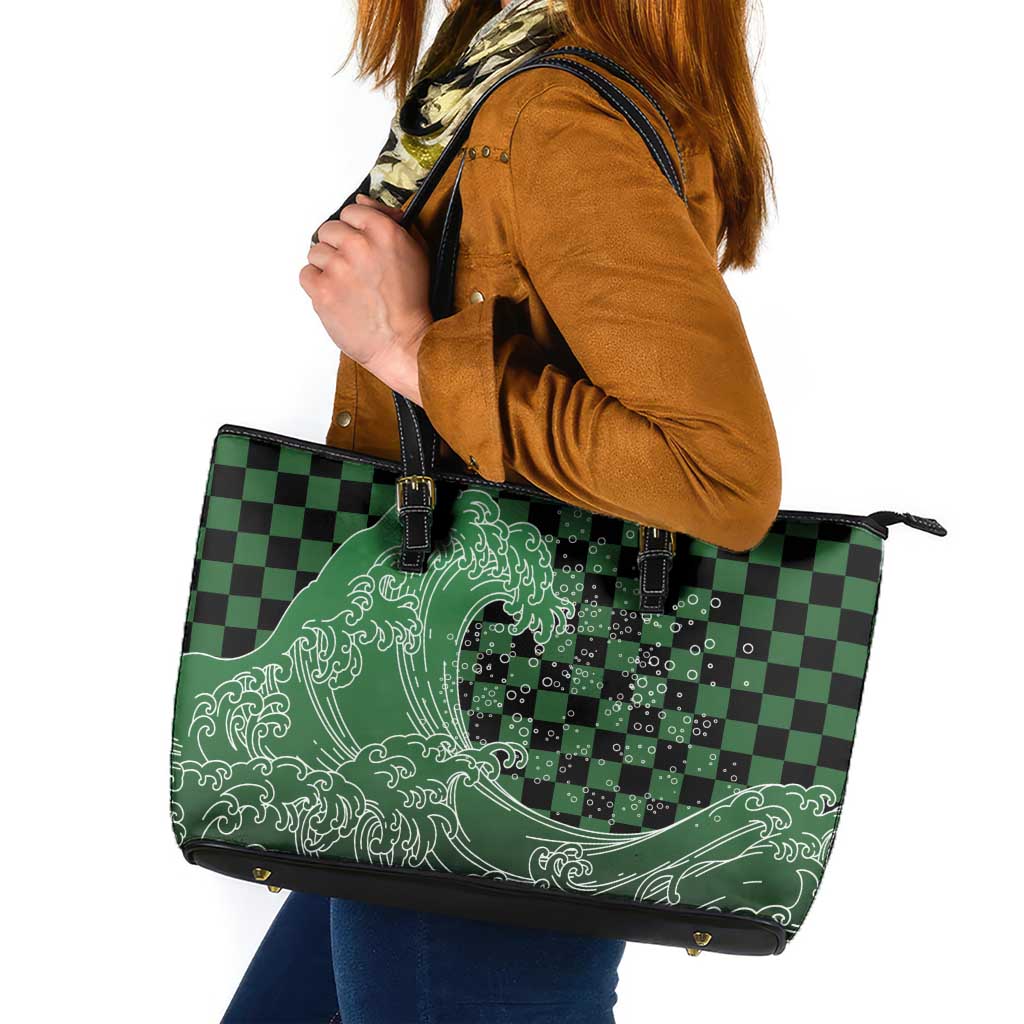 Japanese Asanoha Pattern Leather Tote Bag Water Breathing Slayer Dragon - Polynesian Pride