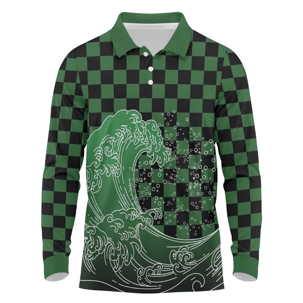 Japanese Asanoha Pattern Long Sleeve Polo Shirt Water Breathing Slayer Dragon - Polynesian Pride
