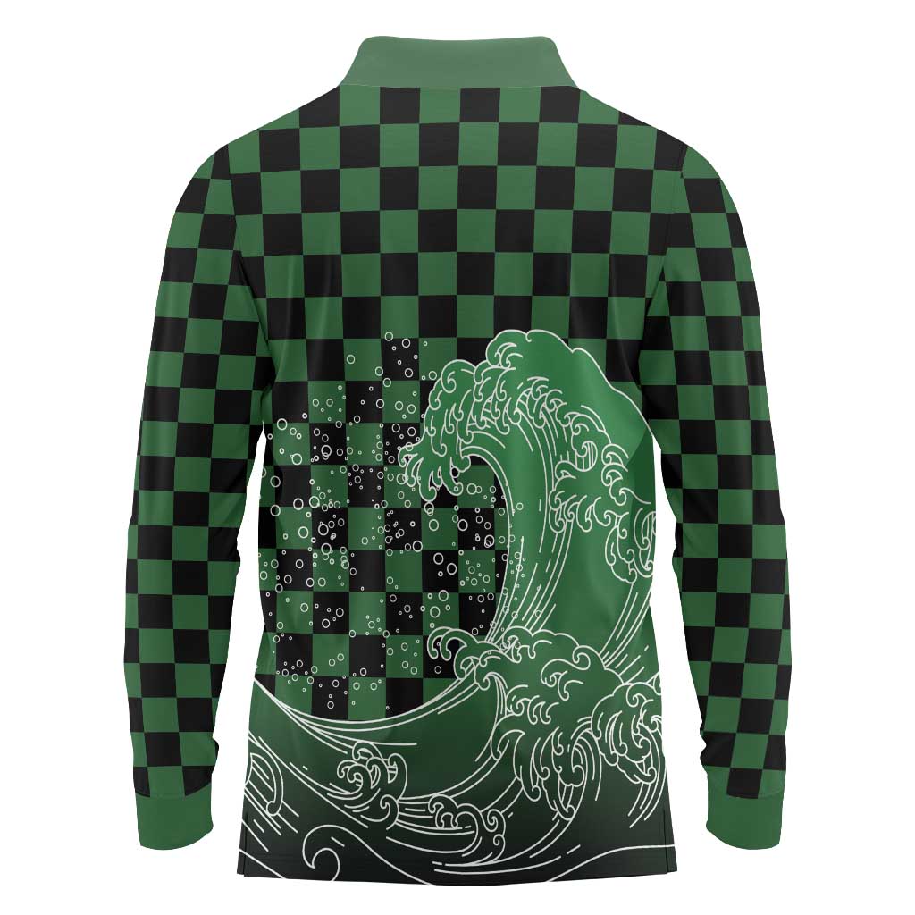 Japanese Asanoha Pattern Long Sleeve Polo Shirt Water Breathing Slayer Dragon LT9 - Polynesian Pride