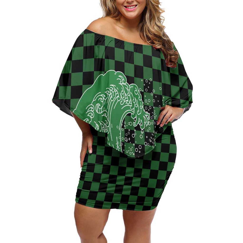 Japanese Asanoha Pattern Off Shoulder Short Dress Water Breathing Slayer Dragon - Polynesian Pride