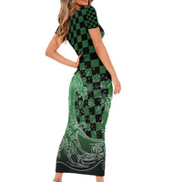 Japanese Asanoha Pattern Short Sleeve Bodycon Dress Water Breathing Slayer Dragon LT9 - Polynesian Pride