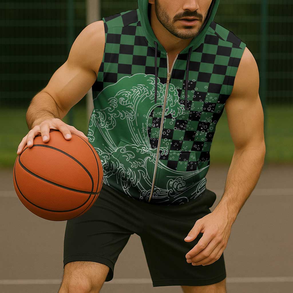 Japanese Asanoha Pattern Sleeveless Zip Hoodie Water Breathing Slayer Dragon - Polynesian Pride