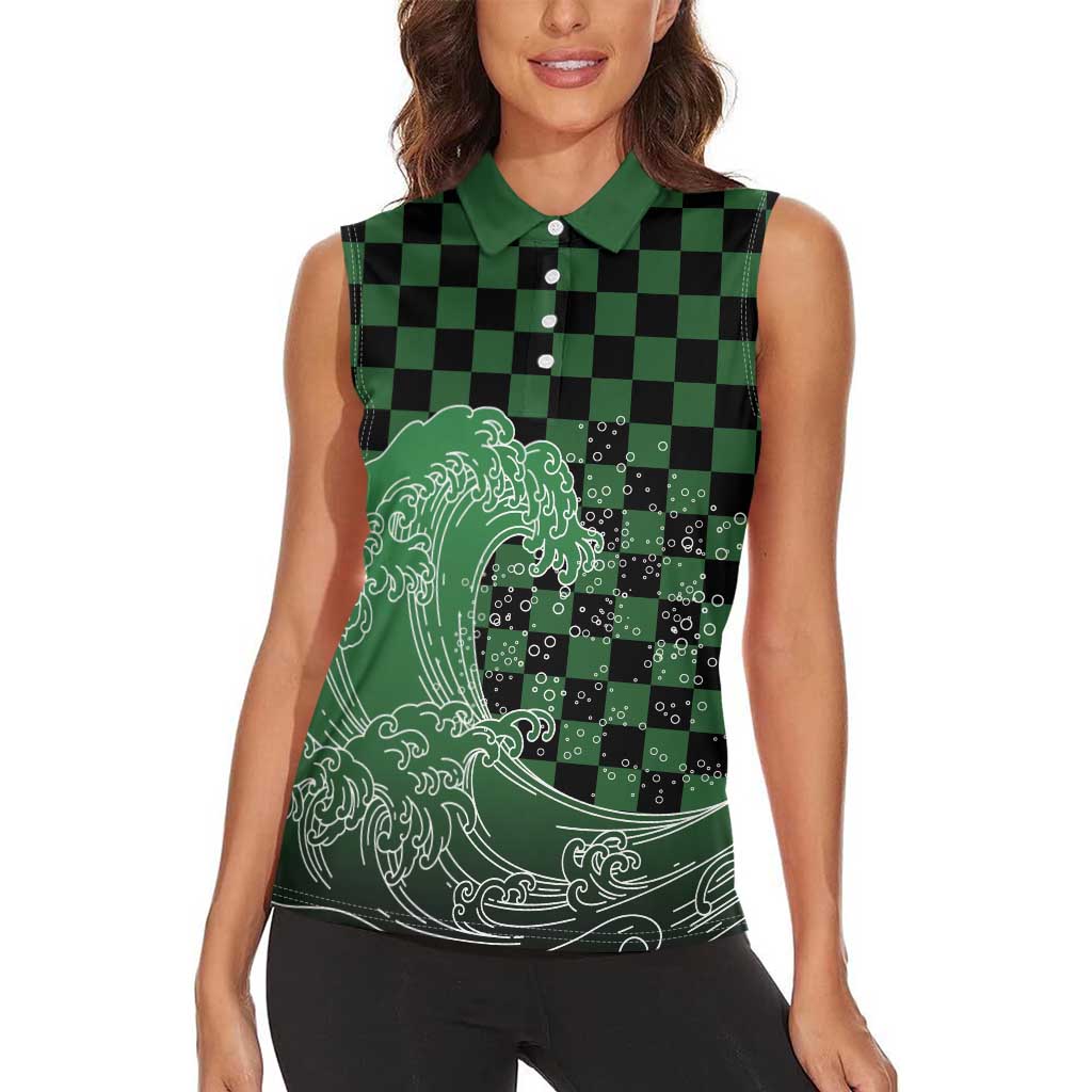 Japanese Asanoha Pattern Women Sleeveless Polo Shirt Water Breathing Slayer Dragon - Polynesian Pride