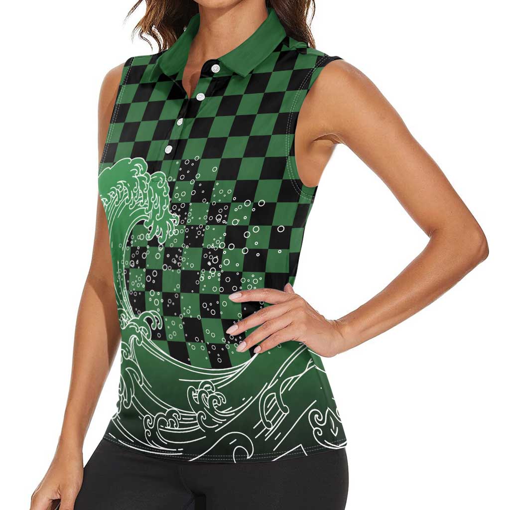 Japanese Asanoha Pattern Women Sleeveless Polo Shirt Water Breathing Slayer Dragon - Polynesian Pride