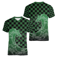 Japanese Asanoha Pattern Women V-Neck T-Shirt Water Breathing Slayer Dragon - Polynesian Pride