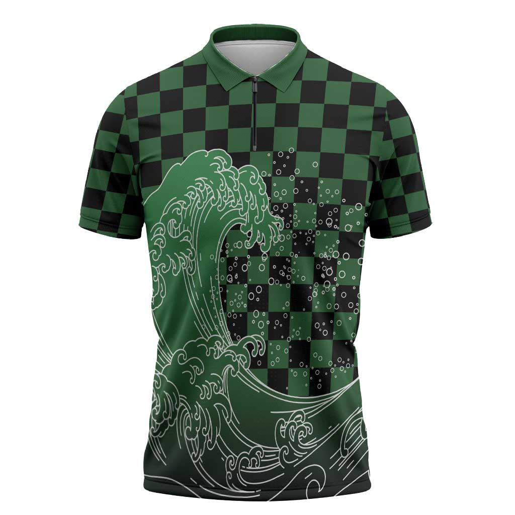 Japanese Asanoha Pattern Zipper Polo Shirt Water Breathing Slayer Dragon - Polynesian Pride