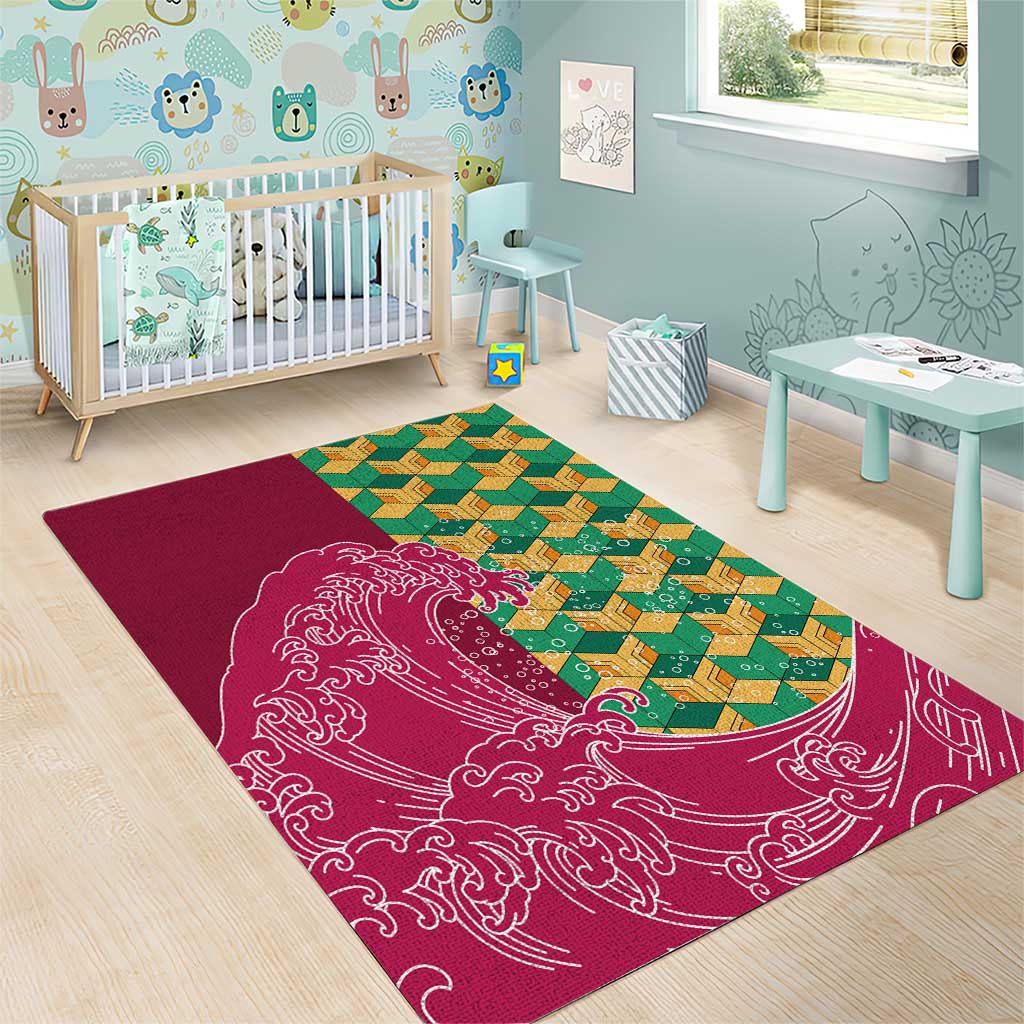 Japanese Bishamon-Kikkou Pattern Area Rug Water Pillar Silent River Flow - Polynesian Pride