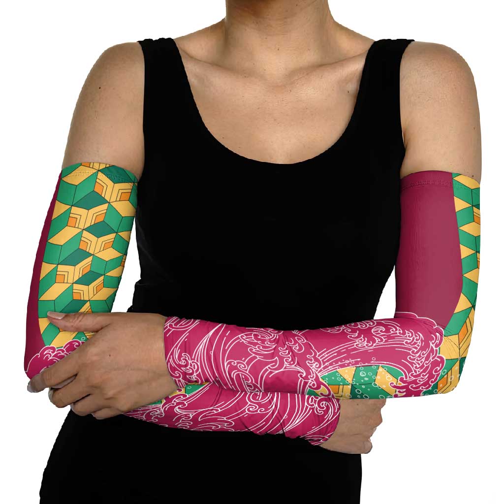 Japanese Bishamon-Kikkou Pattern Arm Sleeves Water Pillar Silent River Flow - Polynesian Pride