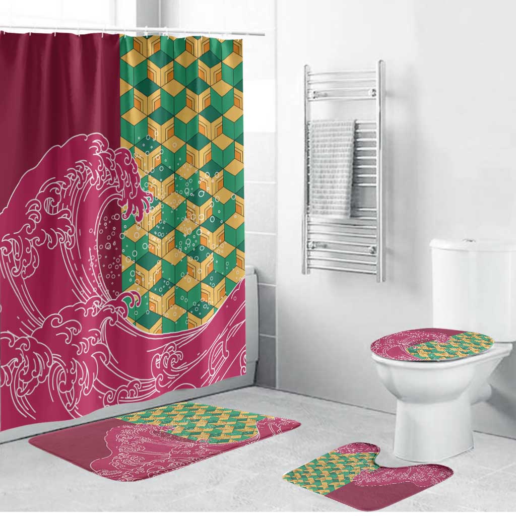 Japanese Bishamon-Kikkou Pattern Bathroom Set Water Pillar Silent River Flow - Polynesian Pride