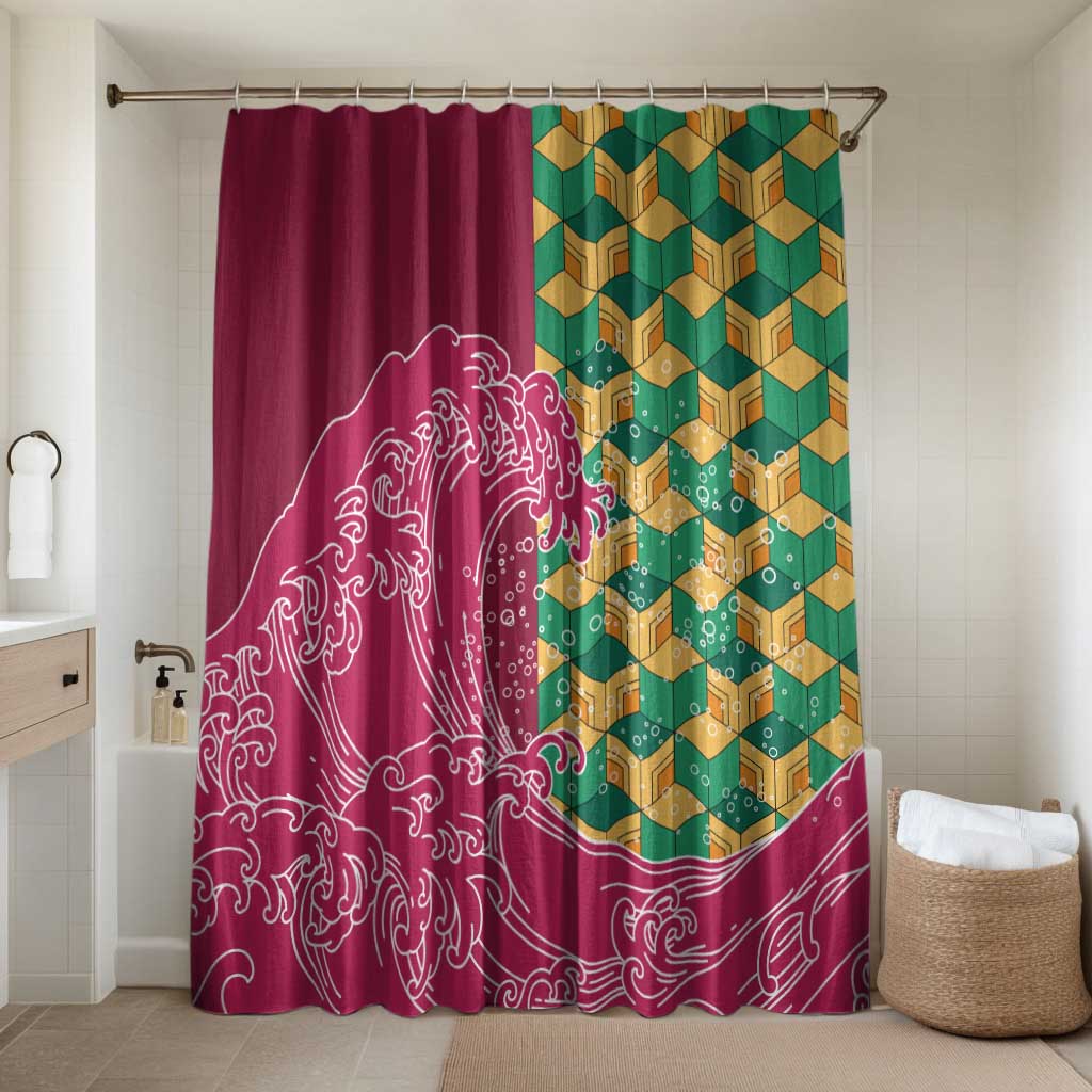 Japanese Bishamon-Kikkou Pattern Bathroom Set Water Pillar Silent River Flow - Polynesian Pride