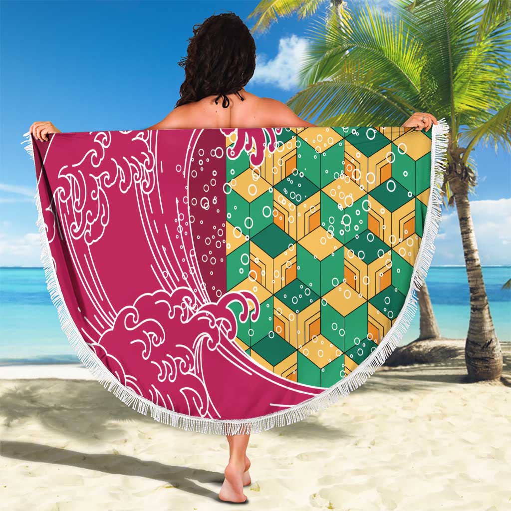 Japanese Bishamon-Kikkou Pattern Beach Blanket Water Pillar Silent River Flow - Polynesian Pride